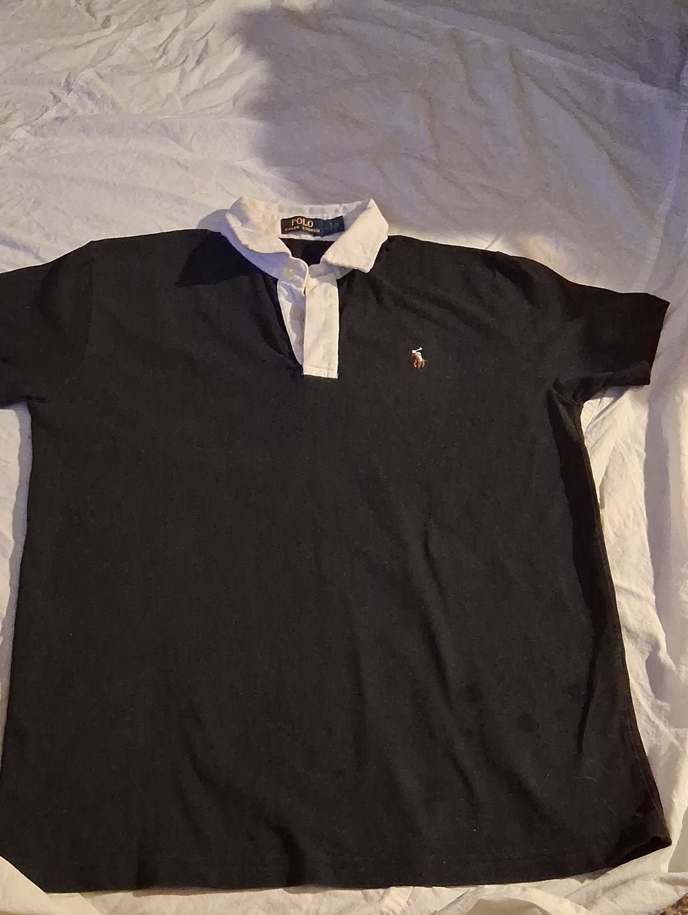 Polo by Ralph Lauren Black Rugby-Style Polo with White Collar